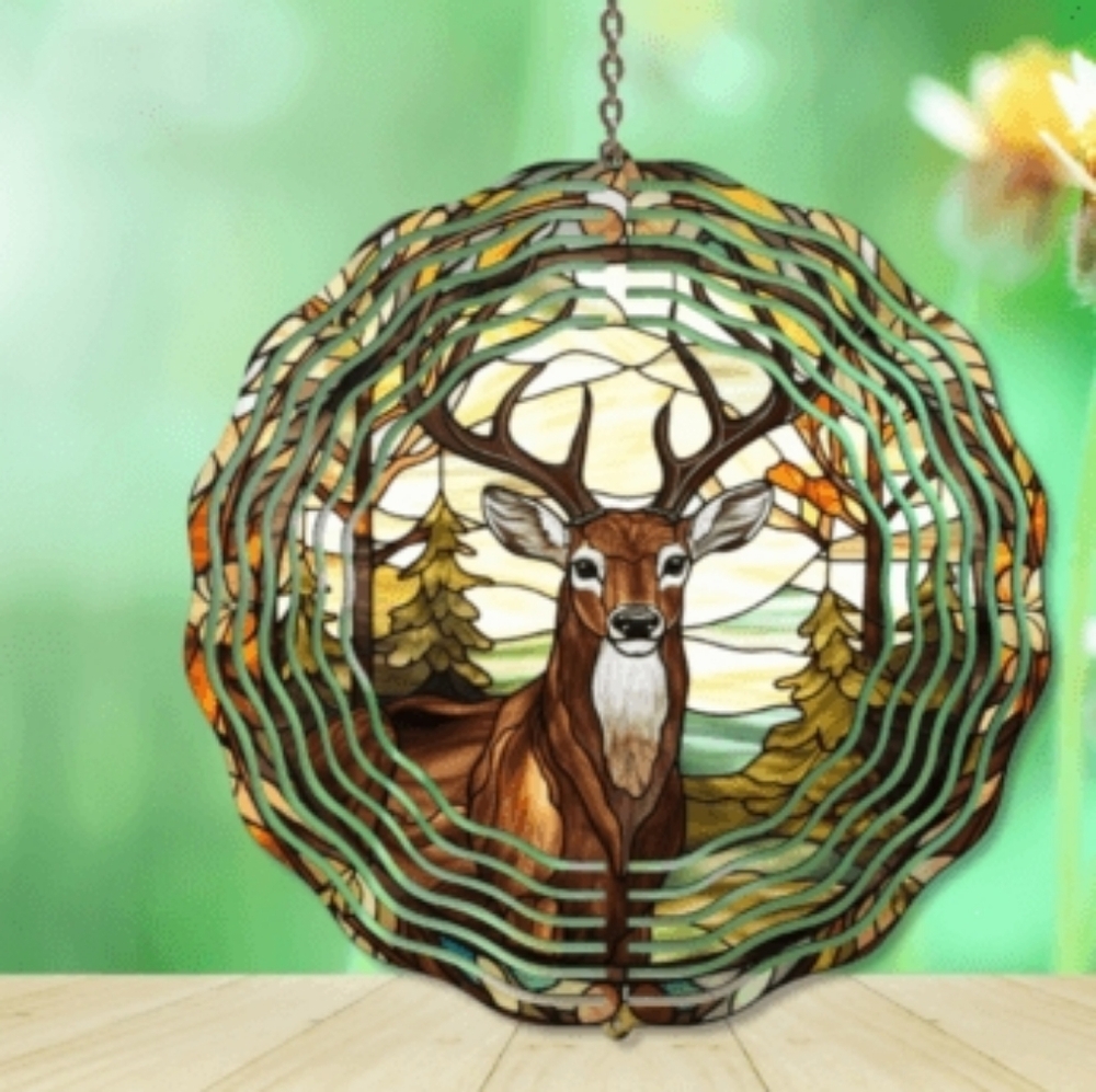 8 Inch Stained Glass Deer Design Wind spinner